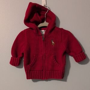 Ralph Lauren Red Hooded Sweater with Embroidered Logo